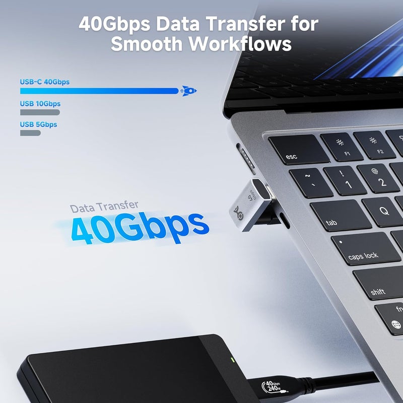 CableMatters محول USB C على شكل U بسرعة 40Gbps - 2 عبوة / 7 مم / 0.28 بوصة، [فيديو 4K@240Hz، شحن 240W، نقل بيانات 40Gbps]، محول USB C بزاوية لجهاز iPhone 17، Nintendo Switch 2، والأجهزة اللوحية - Image 5